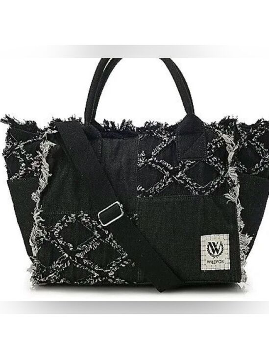 Wildfox Handbags - Wildfox Black Fringed DenimTote Bag NWT